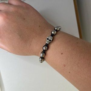 NWOT Natasha Accessories Silver Black Pave Skull Bracelet